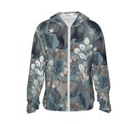 NSDdefAWCGT Giacca da donna con cappuccio con protezione solare, motivo orso e foglie, leggera, a maniche lunghe, camicia da sole per le donne, Nero , 6