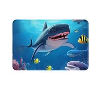 NSDdefAWCGT Zerbino per porta d'ingresso, intrappola lo sporco, tappetino di benvenuto per esterni e interni, motivo animali oceanici, squalo, antiscivolo, a basso profilo, per porta sul retro, patio