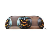 NSHSNKWB Borsa portaoggetti semicircolare in pelle con pipistrello e zucca, per Halloween, astuccio per trucchi, portamonete