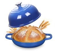 NSIRONS Teglia per pane in ghisa con coperchio, 4,7 l, in ghisa smaltata, 23 cm, con coperchio, ideale per il pane, adatta al forno (blu)