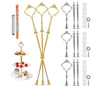 Nsiwem Alzata per Dolci 6 Sets Supporto per Vassoi Torte 2 O 3 Piani Accessori per Alzatina Dolci in metallo Forma di Corona Argento e Oro per portatorte nuziale