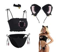 NSKRKOW Gatto Cosplay Lingerie Plus Size Anime Gattino Bikini Costume Kawaii Cameriera Outfit Lolita Reggiseno Panty Biancheria intima Giapponese