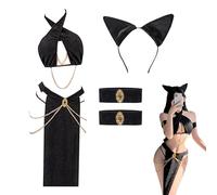 NSKRKOW Sexy Cosplay Lingerie Cat Egyptian Cleopatra Costume Halloween Princess Leia Outfit Slave Dress