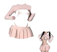 NSKRKOW Sexy Costume Lingerie per Donna Studentessa Cosplay Uniforme Babydoll Minigonna Outfit Intimo Scolaretta Biancheria Intima Prospettiva per Feste Carnevale Cosplay Halloween