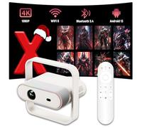 NSL03 Mini Proiettore Portatile con Chip MT9266,Auto Focus & Keystone,1920*1080P Proiettore 4K Smart TV,Rotazione a 360°,WiFi 6+BT 5.4,Luce Ambientale RGB,Videoproiettore Android 13,375 ANSI (Bianco)