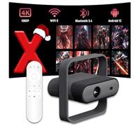 NSL03 Mini Proiettore Portatile con Chip MT9266,Auto Focus & Keystone,1920 * 1080P Proiettore 4K Smart TV,Rotazione a 360°,WiFi 6+BT 5.4,Luce Ambientale RGB,Videoproiettore Android 13,375 ANSI (Nero)