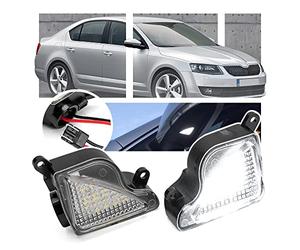 NSLUMO 2PC LED Side Under Mirror Luce di cortesia Pozzanghera per Skoda Octavia MK2 1Z MK3 5E per Skoda Superb MKII 3T Led porta laterale specchietto retrovisore Luce di cortesia
