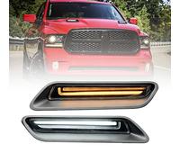 NSLUMO 2x Led Cappuccio di ventilazione Lampada Scoop per RAM 1500 10-22 Cappuccio sportivo Bianco DRL Luce di marcia diurna Ambra Indicatori di direzione dinamici Sostituzione luce decorativa