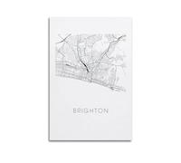 NSNAL Mappa della città, Europa, Inghilterra, Brighton, retrò, minimalista, 40 x 60 cm, su tela, in scala di grigi