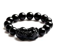 NSNYDNZ Bracciale in Ossidiana, Braccialetto Nero Piyao, Perlina in Ossidiana Nera Naturale con Occhio Arcobaleno, Talismano for la prosperità e Lo scacciare Gli Spiriti maligni.(16mm)