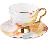 NSNYDNZ Tazzine da caffè Espresso, Tazza da tè e piattino con Finiture Dorate, Tazza da caffè in Porcellana, Set da tè in Porcellana da 6,1 Once, Design Montagne e fiumi
