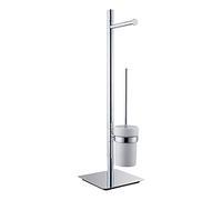 NSODOO Supporto combinato antiscivolo per scopino da bagno e porta carta stile Hotel di lusso, supporto combinato per rotolo di carta e spazzola da toilette con tazza in ceramica bianca