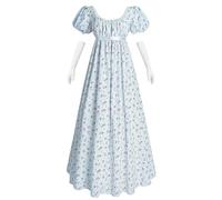 NSPSTT Regency - Abito da donna floreale Regency Era con vita imperiale, abito lungo da tè con guanti, Blu, XL