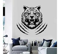 NSRJDSYT Adesivo murale Tigre aggressivo Predatore Tribale Testa di Animale Porta Finestra Adesivi in Vinile Man Cave Bar Club Interior Decor Murale 74x77cm