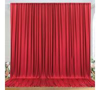 NSSONBEN 3m×3m Rughe Free Rosso Sfondo Tenda per Festa Matrimonio, 2 Pannelli 1.5×3m Morbide Tappetine in Poliestere Sfondi Tendi Per Compleanno Baby Shower Battesimo Photo Wall