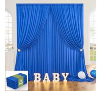 NSSONBEN 6m×3m Rughe Free Blu Reale Sfondo Tenda per Festa Matrimonio, 4 Pannelli 1.5×3m Morbide Tappetine in Poliestere Sfondi Tendi Per Compleanno Baby Shower Battesimo Photo Wall