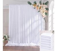 NSSONBEN 9m×3m Rughe Free Bianche Sfondo Tenda per Festa Matrimonio, 6 Pannelli 1.5×3m Morbide Tappetine in Poliestere Sfondi Tendi Per Compleanno Baby Shower Battesimo Photo Wall