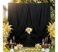 NSSONBEN Tenda da 6 m di larghezza x 3,7 m di altezza, in poliestere nero, senza pieghe, 4 pannelli, include supporti e pali da 10,2 cm, perfetta per compleanni, feste, matrimoni, sfondo fotografico
