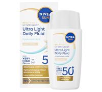 NIVEA SUN Fluido Quotidiano Ultra Leggero SPF 50+ Light 40 ml, Crema solare viso idratante con Acido Ialuronico, Crema colorata viso per una coprenza duratura, Protezione solare ultra leggera