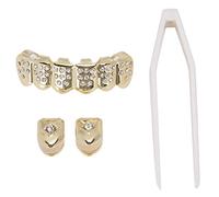 NSXAYIWE Juego de aparatos ortopédicos para dientes, decoración de dientes chapada en latón de, soporte de metal fácil de usar para fiestas de Halloween, (redondo)