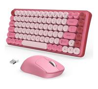 Nsyee Set tastiera e mouse wireless, 85 tasti rotondi, 75% tastiera compatta e mouse con Bluetooth e ricevitore USB da 2,4 GHz, layout USA, Plug and Play, combinazione silenziosa per PC e laptop, rosa