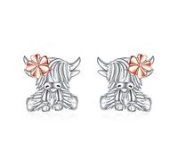 NTALJC Animal Earrings Silver Cat/Pig/Dinosaur/Cow/Frog/Hedgehog/Turtle Stud Earrings Cute Animal Jewellery Gifts for Women Girls