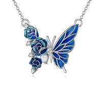 NTALJC Animal Necklace Silver Moth/Cat/Owl/Butterfly Abalone Pendant Charm Necklace Animal Jewellery for Women Girls