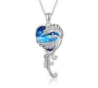 NTALJC Animal Necklace Silver Phoenix/Dolphin/Dragon Necklace Crystal Pendant Animal Jewellery Gift for Women Girls