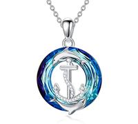 NTALJC Animal Necklace Silver Phoenix/Dolphin/Dragon Necklace Crystal Pendant Animal Jewellery Gift for Women Girls