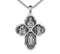 NTALJC Collana a croce 952 collana d'argento Santo Christopher/Virgin Maria/Saint Rose di Lima Preghiera Medaglia Pendenti gioielli religiosi per donne uomini