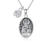NTALJC Collana a croce 952 collana d'argento Santo Christopher/Virgin Maria/Saint Rose di Lima Preghiera Medaglia Pendenti gioielli religiosi per donne uomini