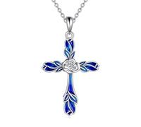 NTALJC Collana a croce per donne Silver Celtic Rose Cross Cipndant Necklace Religiosi Gioielli religiosi Regali per uomini Girlfriend Girlfriend Wife