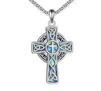 NTALJC Collana a croce per donne Silver Celtic Rose Cross Cipndant Necklace Religiosi Gioielli religiosi Regali per uomini Girlfriend Girlfriend Wife