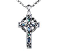 NTALJC Collana a croce per donne Silver Celtic Rose Cross Cipndant Necklace Religiosi Gioielli religiosi Regali per uomini Girlfriend Girlfriend Wife