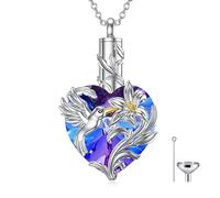 NTALJC Collana urna del colibrì per la collana di crema di cristallo di cuore in argento blu di cristallo in argento.