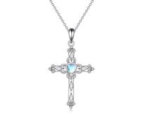 NTALJC Corss Necklace Silver Moonstone/Rose Flower/Lotus Flower Pendant Necklace for Women Girls
