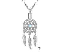 NTALJC Dream Catcher Necklace Silver Dreamcatcher Moonstone Feather Pendant Necklace Boho Jewellery Gift for Women
