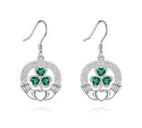 NTALJC Irish Earrings Silver Shamrock Clover Leverback Dangle Dangling Earrings St Patricks Day Jewellery Gift for Women