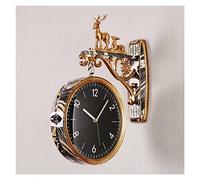 NTALJC Luxurious Wall Clock Double Sided, Deer Decor Watch Mute Movement Clock,Hanging 3D Rotating Bracket Clocks, Wall-Mounted Decorative Home Art Decor