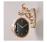 NTALJC Luxurious Wall Clock Double Sided, Deer Decor Watch Mute Movement Clock,Hanging 3D Rotating Bracket Clocks, Wall-Mounted Decorative Home Art Decor