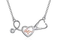 NTALJC Nursing Necklace Silver Caduceus Stethoscope Heartbeat Pendant Necklace Medical Jewellery Gift for Women Nurse Doctor
