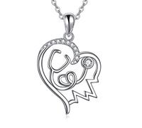 NTALJC Nursing Necklace Silver Caduceus Stethoscope Heartbeat Pendant Necklace Medical Jewellery Gift for Women Nurse Doctor