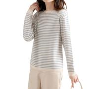NTALJC O-Neck Striped Sweater Harajuku Winter Vintage Thick Slim Stretchy Warm Tops Basic Knitted Pullovers