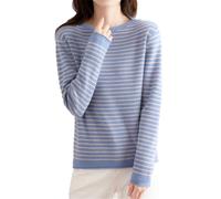NTALJC O-Neck Striped Sweater Harajuku Winter Vintage Thick Slim Stretchy Warm Tops Basic Knitted Pullovers