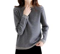 NTALJC O-Neck Striped Sweater Harajuku Winter Vintage Thick Slim Stretchy Warm Tops Basic Knitted Pullovers
