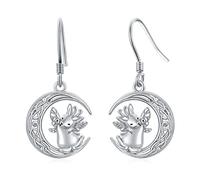 NTALJC Silver Butterfly Dragonfly Bumble Bee Bat Cat Bunny Axolotl Highland Cow Frog Sloth Snake Dragon Dinosaur Dangle Dangly Drop Charm Earrings Insect Jewellery Gifts for Women