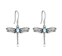NTALJC Silver Dragonfly Moonstone/Turquoise Dangle Drop Earrings - Women's Teens Girls Dragonfly Jewelry Gifts