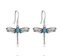 NTALJC Silver Dragonfly Moonstone/Turquoise Dangle Drop Earrings - Women's Teens Girls Dragonfly Jewelry Gifts
