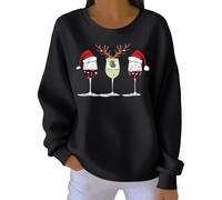 NTALJC Sweatshirt Funny Red Wine Glass Print Xmas Sweatshirt Oversized Pullover Holiday Jumper Winter Cozy Festive Wear Cute Themed Party Outfits