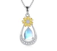 NTALJC Teardrop Necklace Silver Turquoise/Moonstone/Larimar/Hummingbird/Sunflower Pendant Flower Necklace Jewellery Gift for Women
